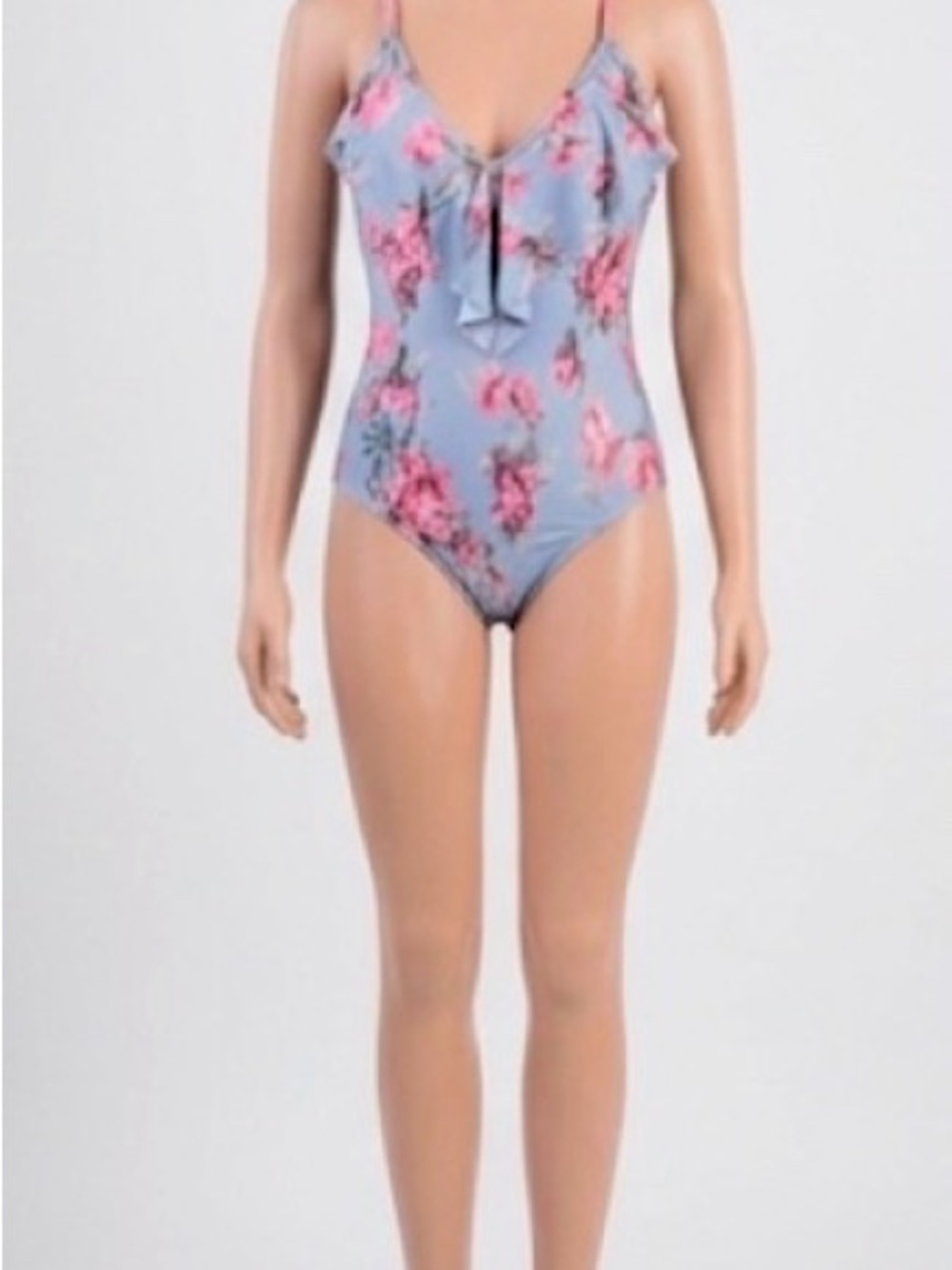 Laundry By Shelli Segal Blue Floral Ruffle One-Piece Swimsuit